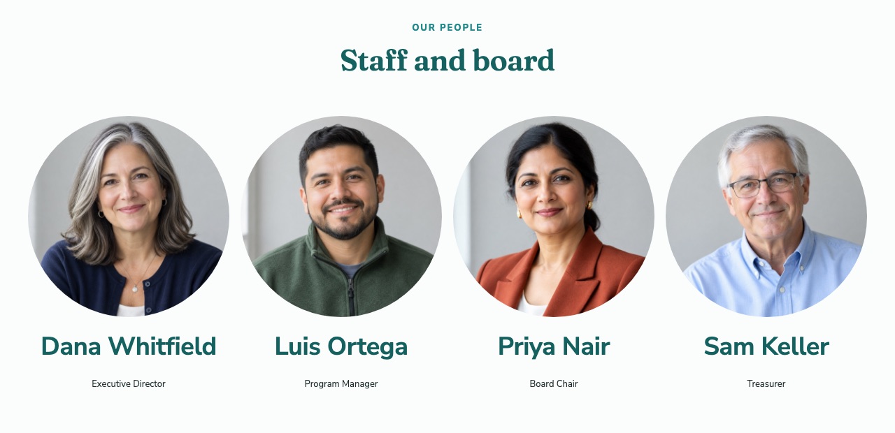 Staff and board section with round portraits
